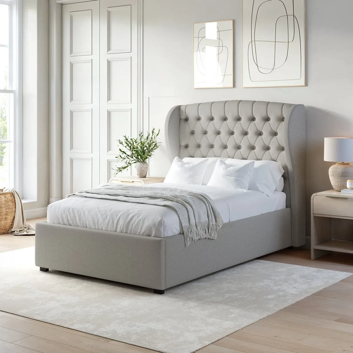 Small Double Ottoman Bed with Storage - Grey, Fabric image