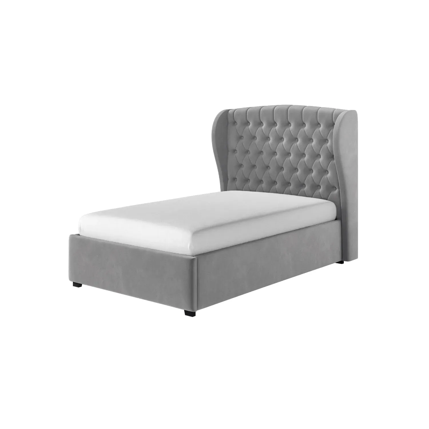 Small Double Ottoman Bed with Storage - Grey, Velvet