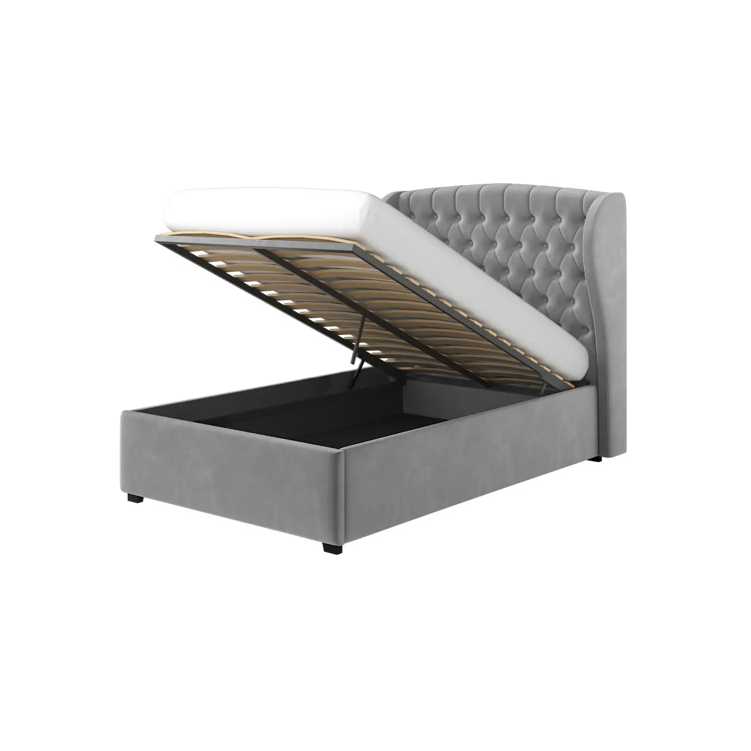 Small Double Ottoman Bed with Storage - Grey, Velvet