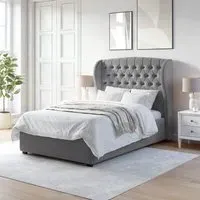 Small Double Ottoman Bed with Storage - Grey, Velvet