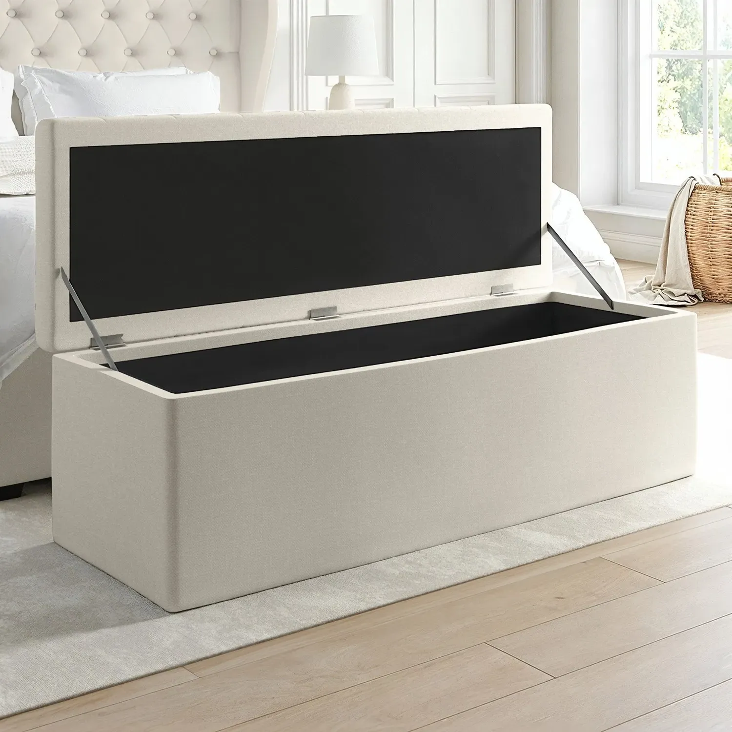 Storage Ottoman with Tufted Lid - Cream, Fabric