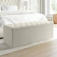 Storage Ottoman with Tufted Lid - Cream, Fabric