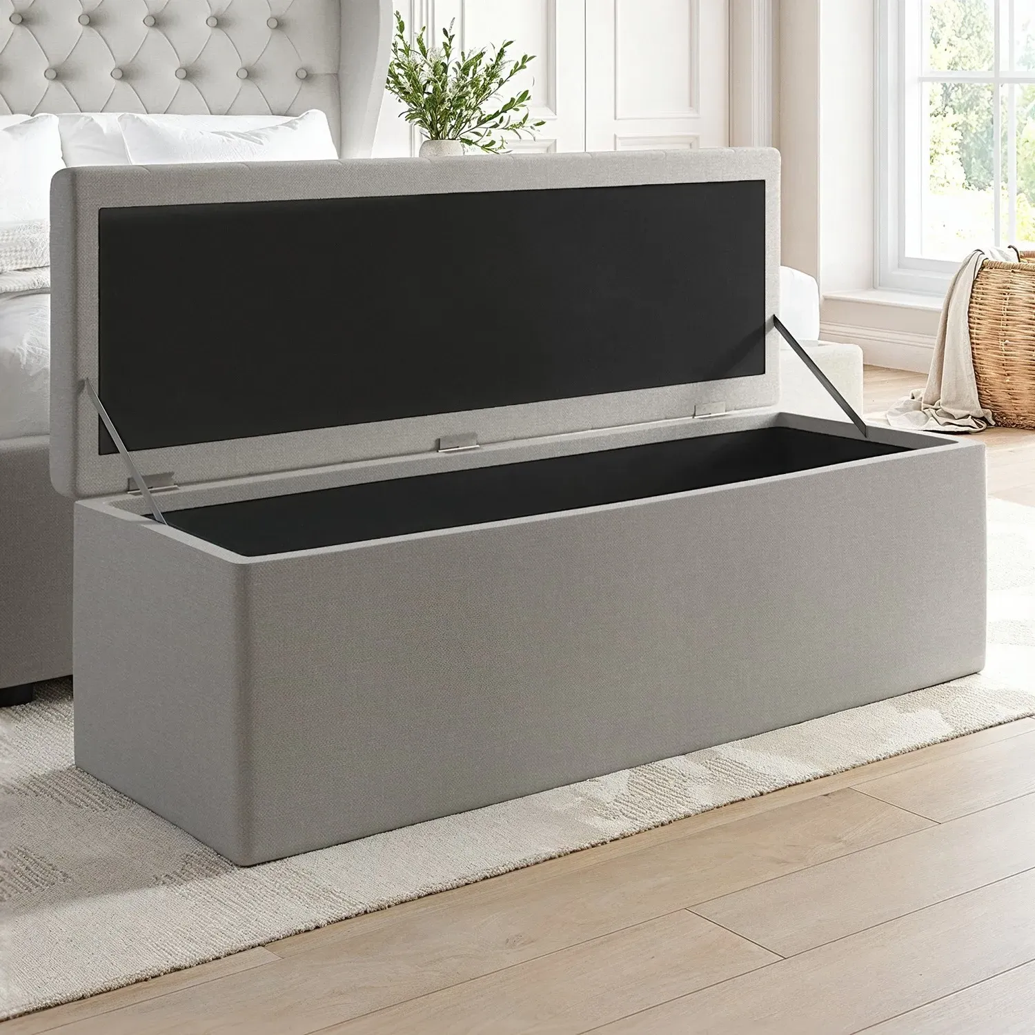 Storage Ottoman with Tufted Lid - Grey, Fabric