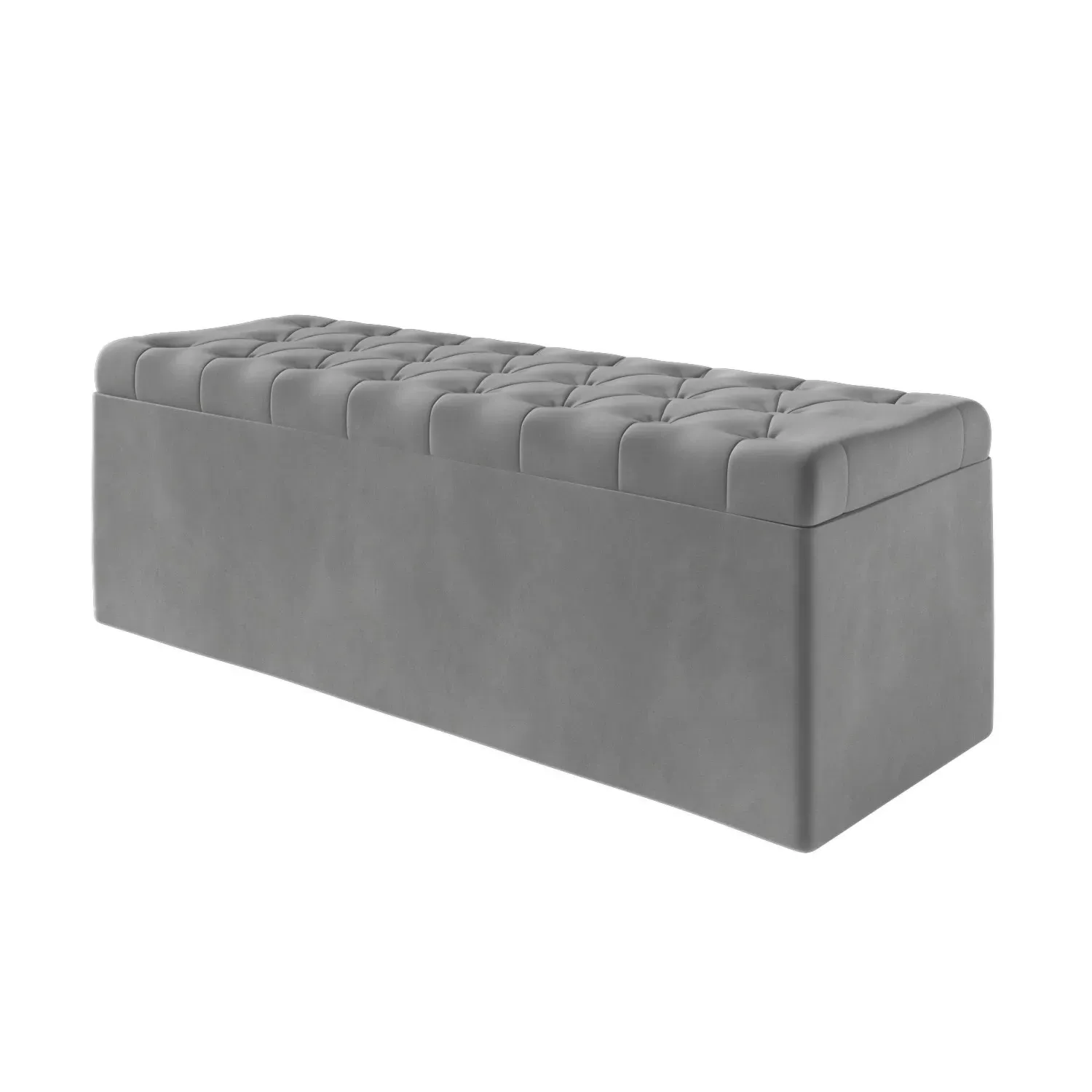 Storage Ottoman with Tufted Lid - Grey, Velvet
