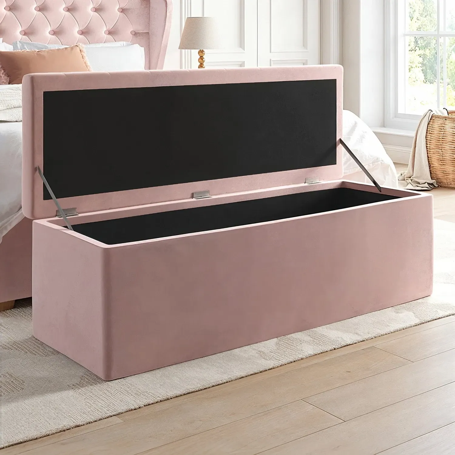 Storage Ottoman with Tufted Lid - Pink, Velvet