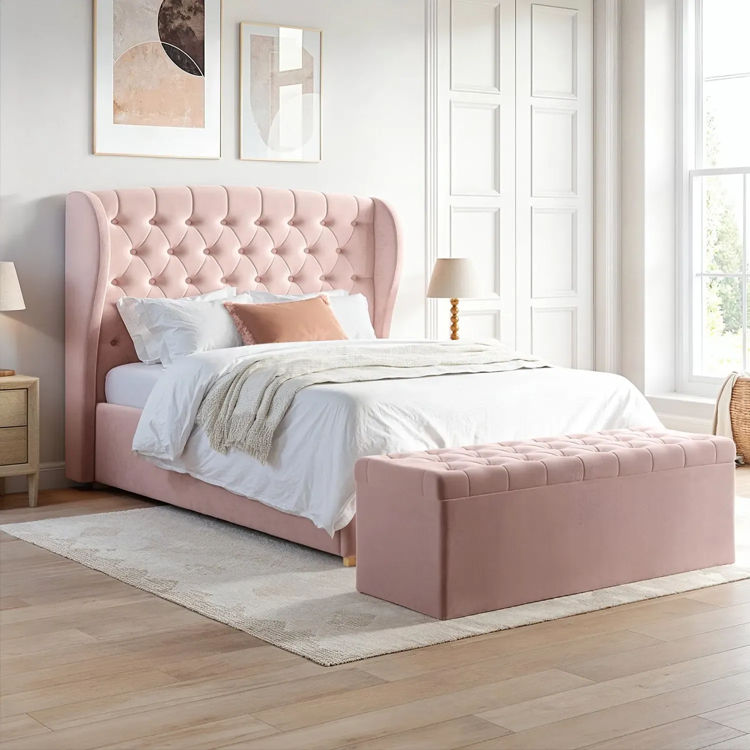 Storage Ottoman with Tufted Lid - Pink, Velvet