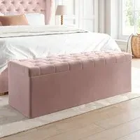 Storage Ottoman with Tufted Lid - Pink, Velvet