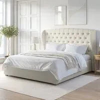 Super King Ottoman Bed with Storage - Cream, Fabric