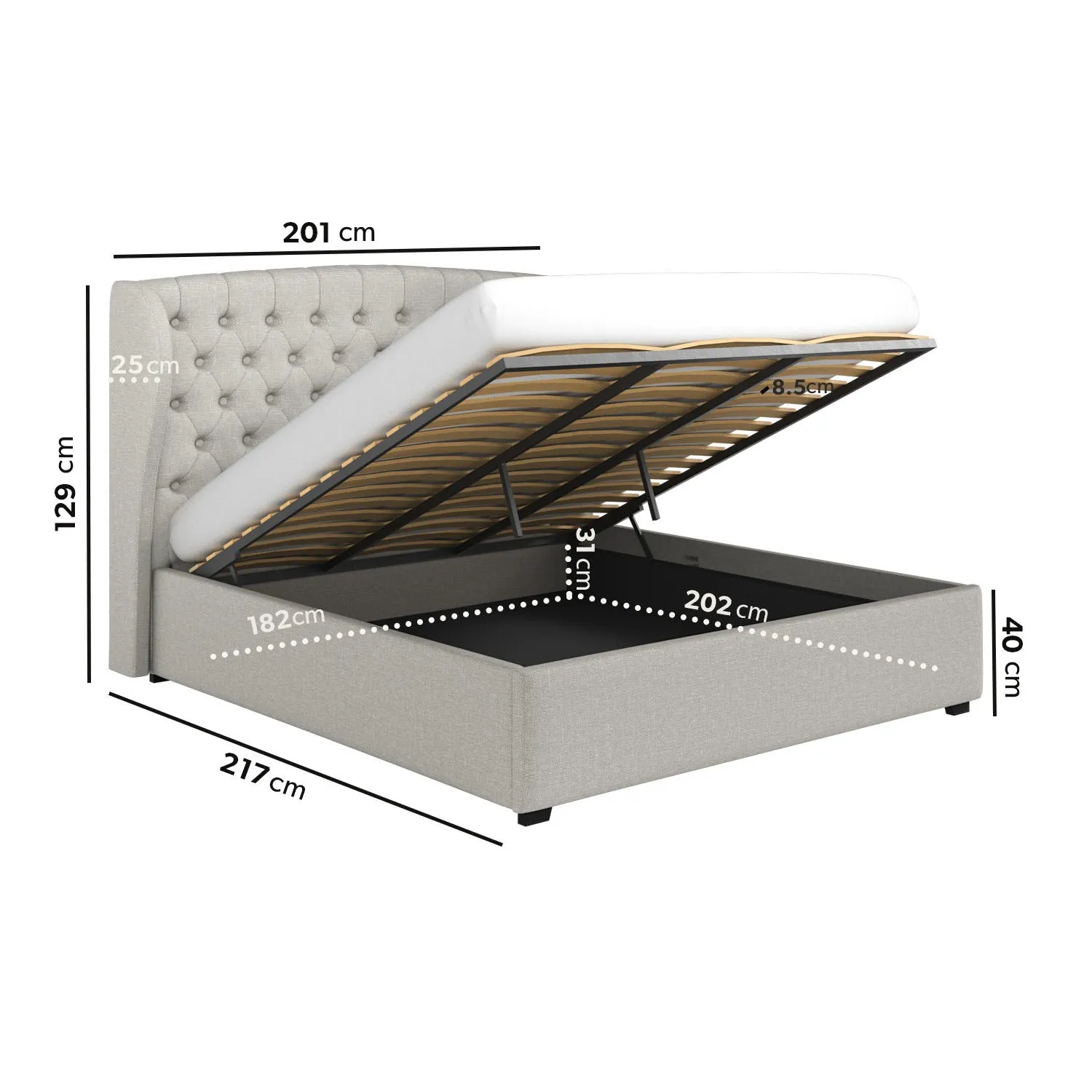 Super King Ottoman Bed with Storage - Grey, Fabric