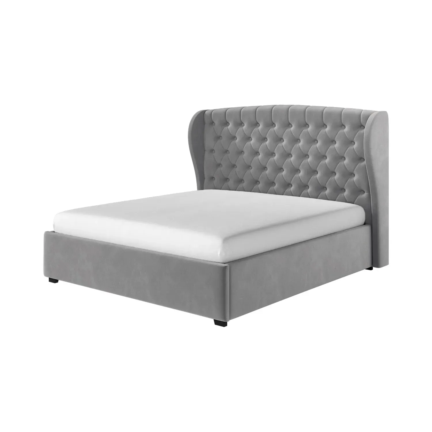 Super King Ottoman Bed with Wings - Grey, Velvet