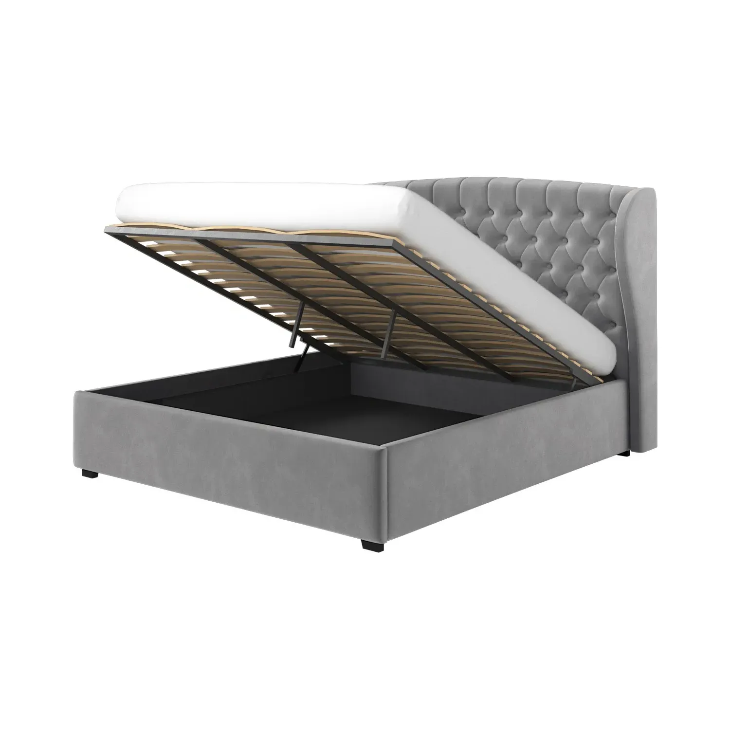Super King Ottoman Bed with Wings - Grey, Velvet
