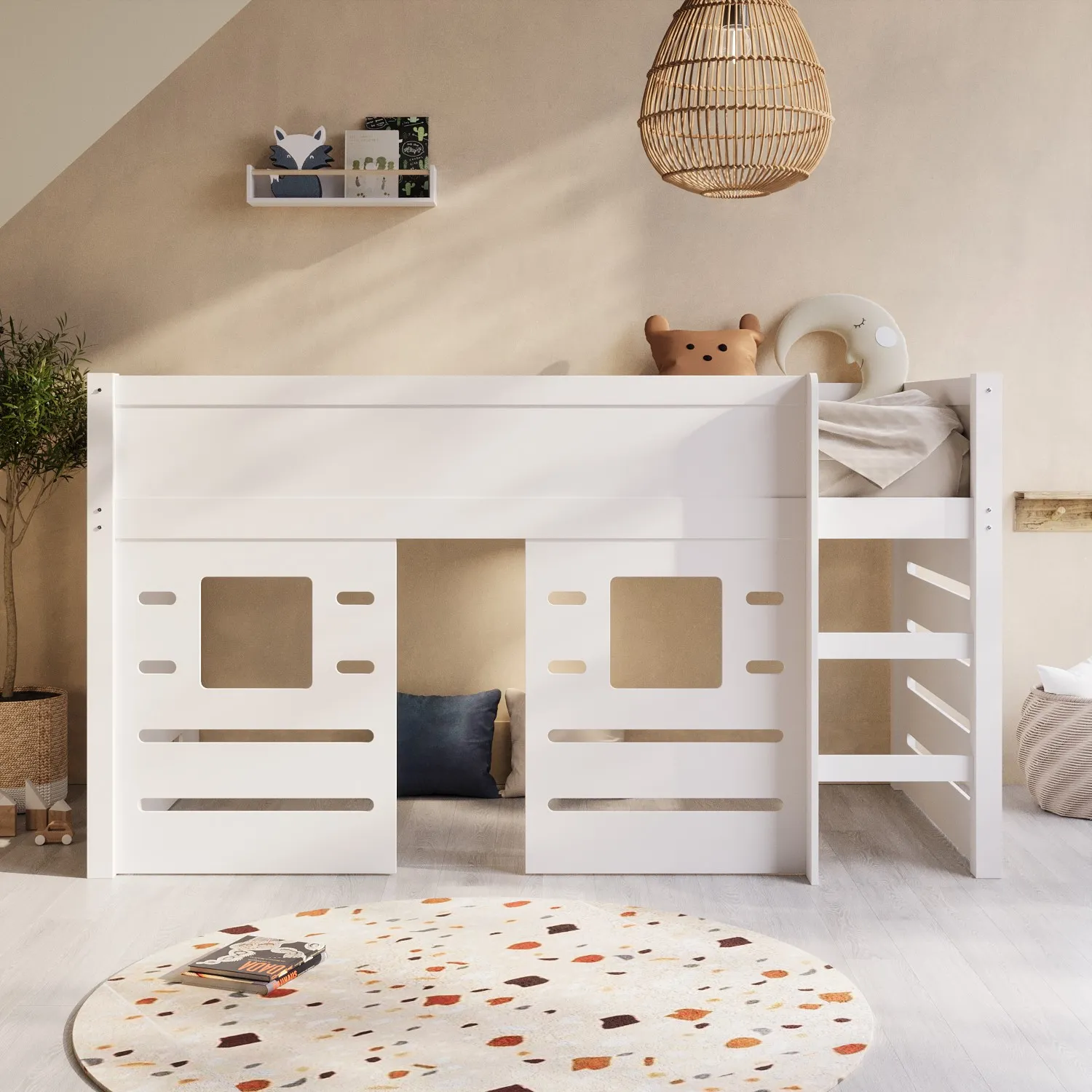 Cabin Bed with Den - White, Pine