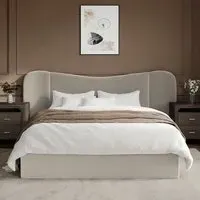 Double Ottoman Bed with Storage - Beige, Velvet