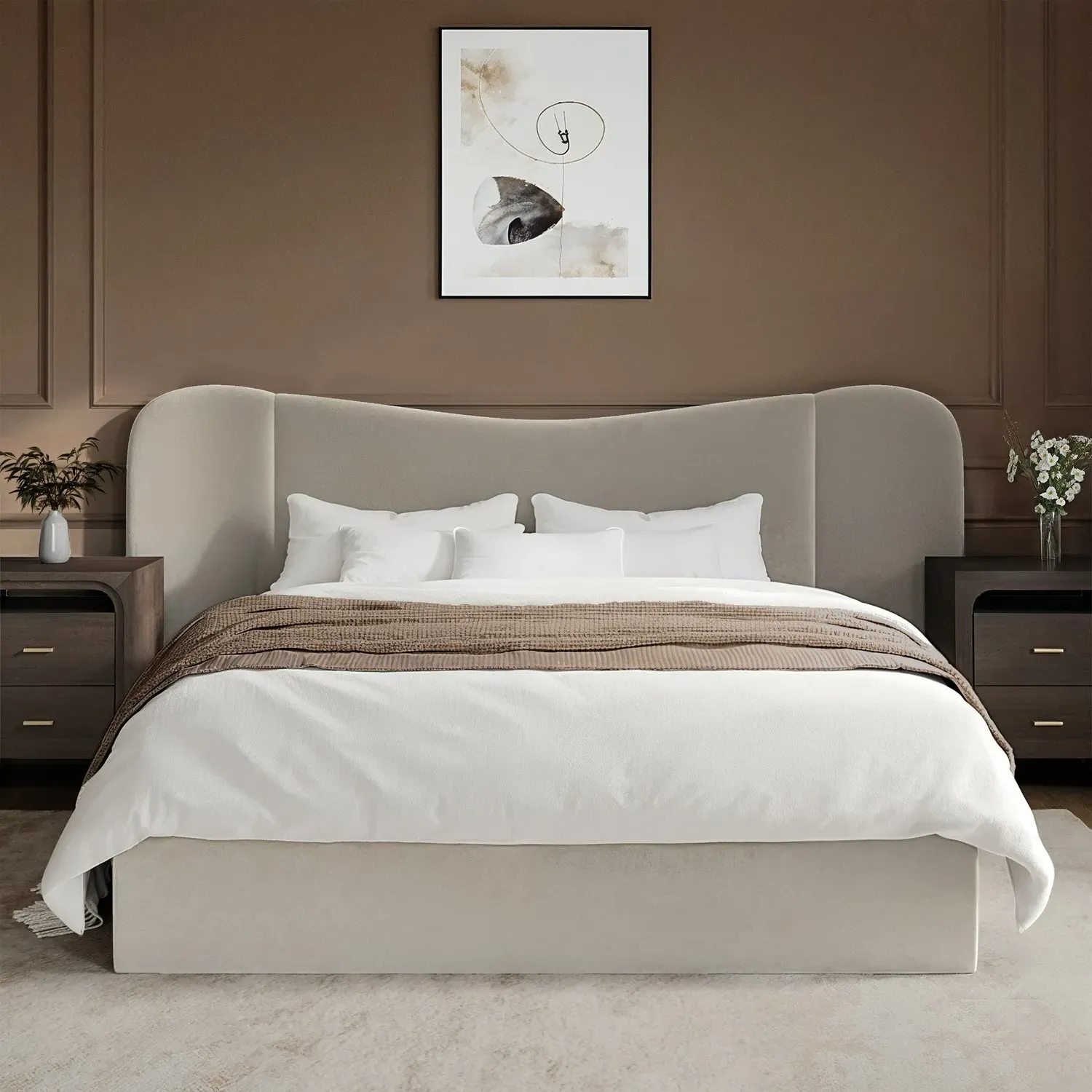 Double Ottoman Bed with Storage - Beige, Velvet image