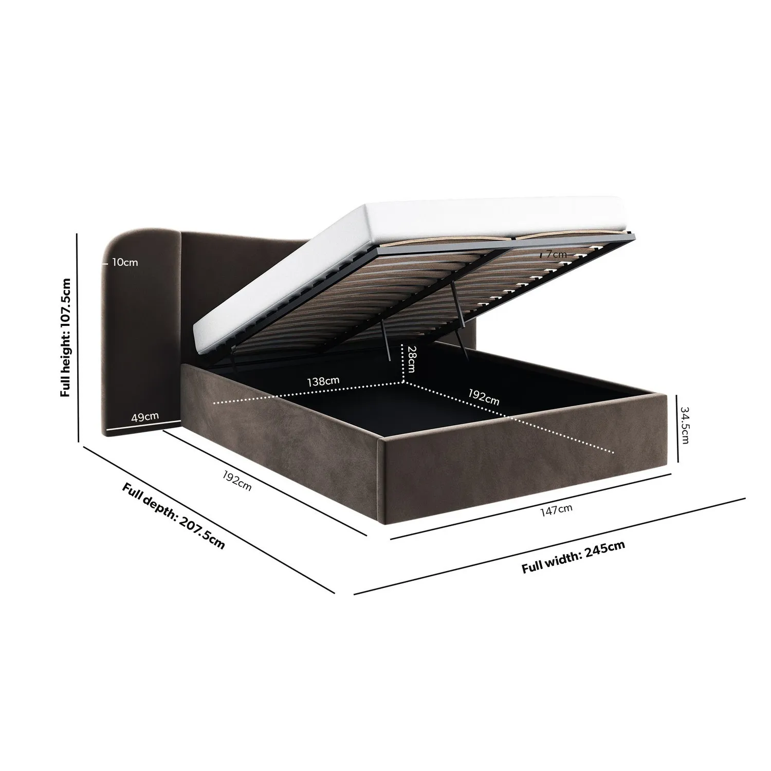 Double Ottoman Bed with Storage - Brown, Velvet