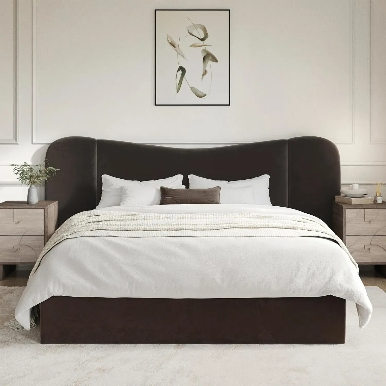 Double Ottoman Bed with Storage - Brown, Velvet image