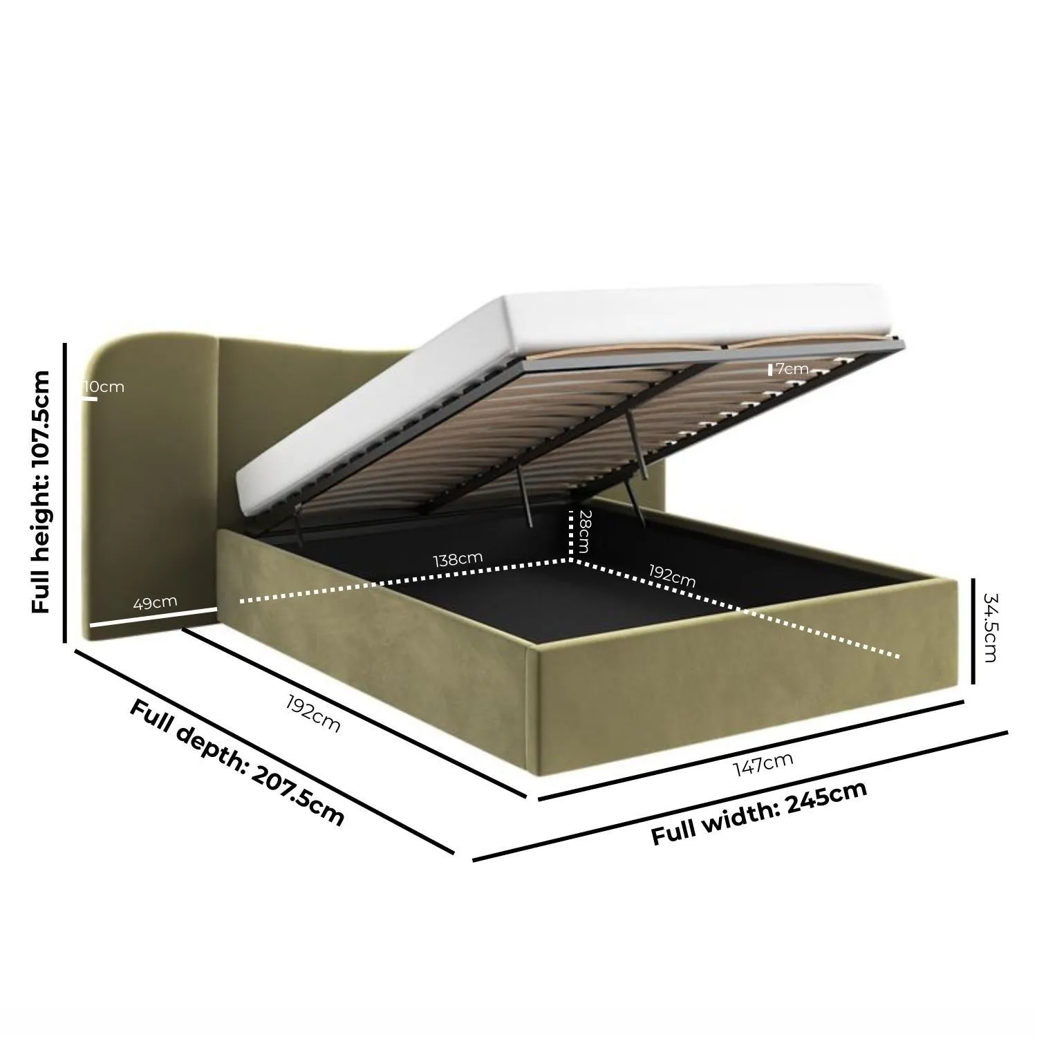 Double Ottoman Bed with Storage - Green, Velvet