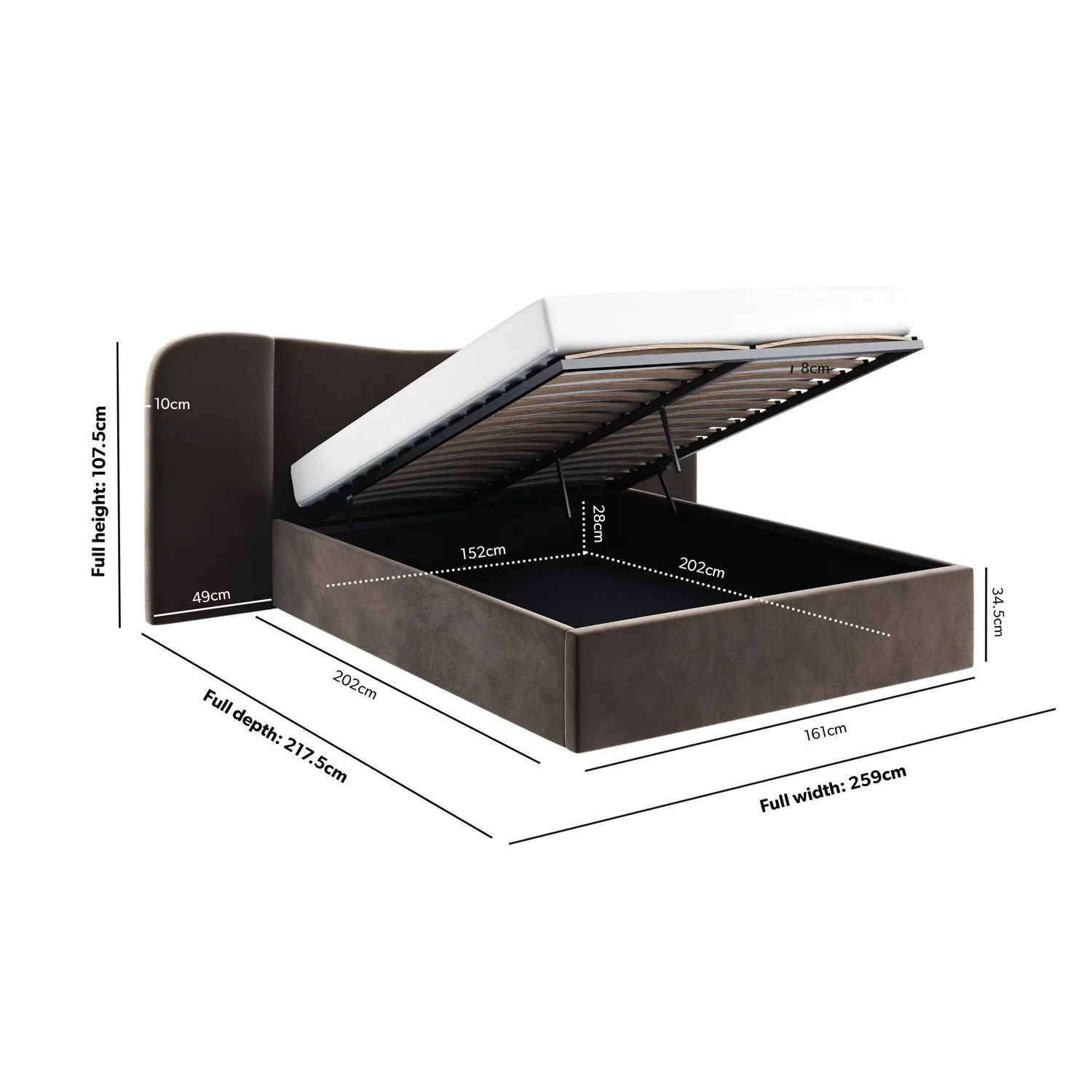 King Size Ottoman Bed with Storage - Brown, Velvet