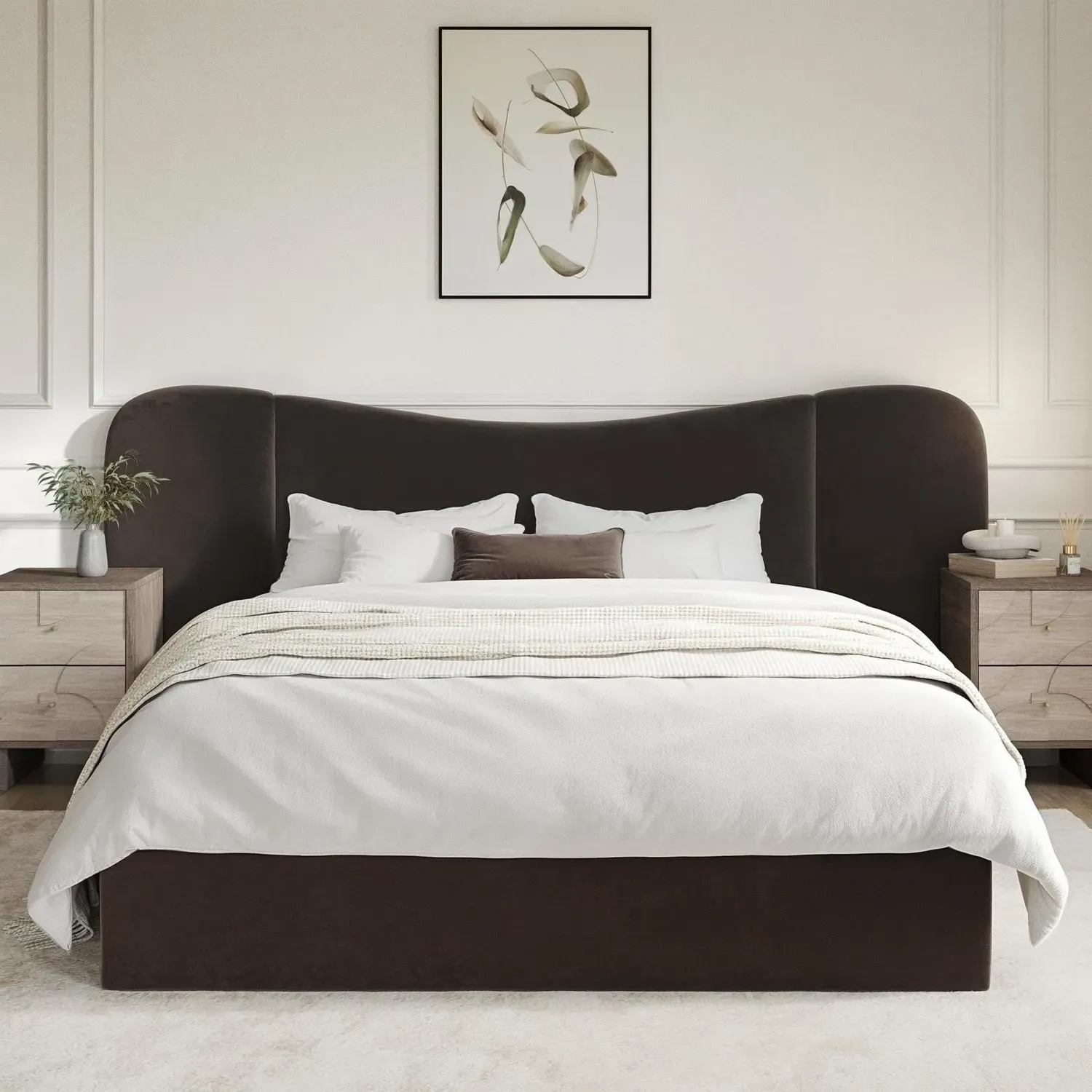 King Size Ottoman Bed with Storage - Brown, Velvet