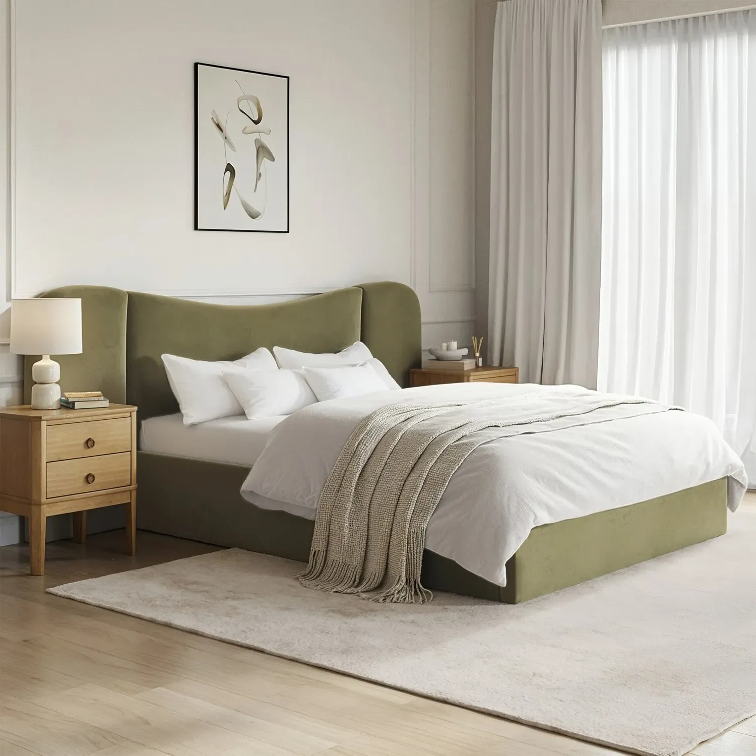 King Size Ottoman Bed with Storage - Green, Velvet