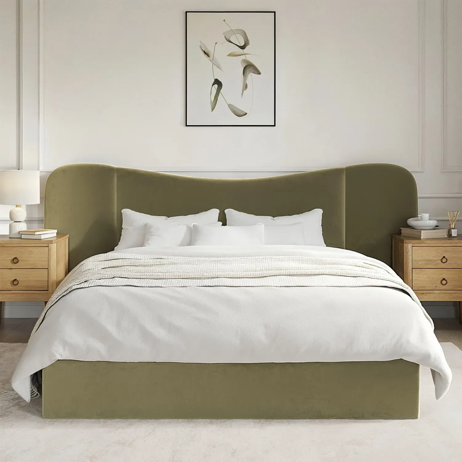 King Size Ottoman Bed with Storage - Green, Velvet