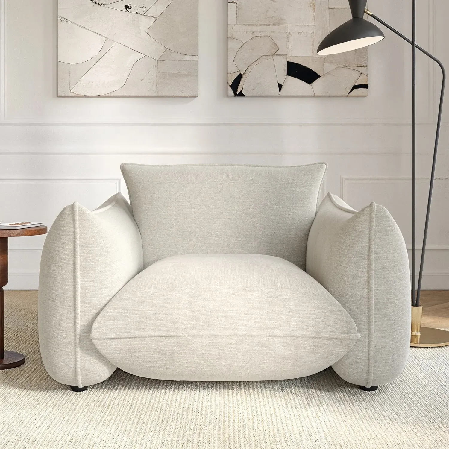 Cloud Armchair with Cushioning - Beige, Chenille