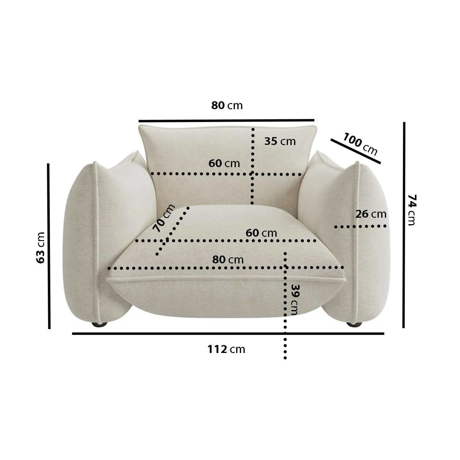 Cloud Armchair with Cushioning - Beige, Chenille