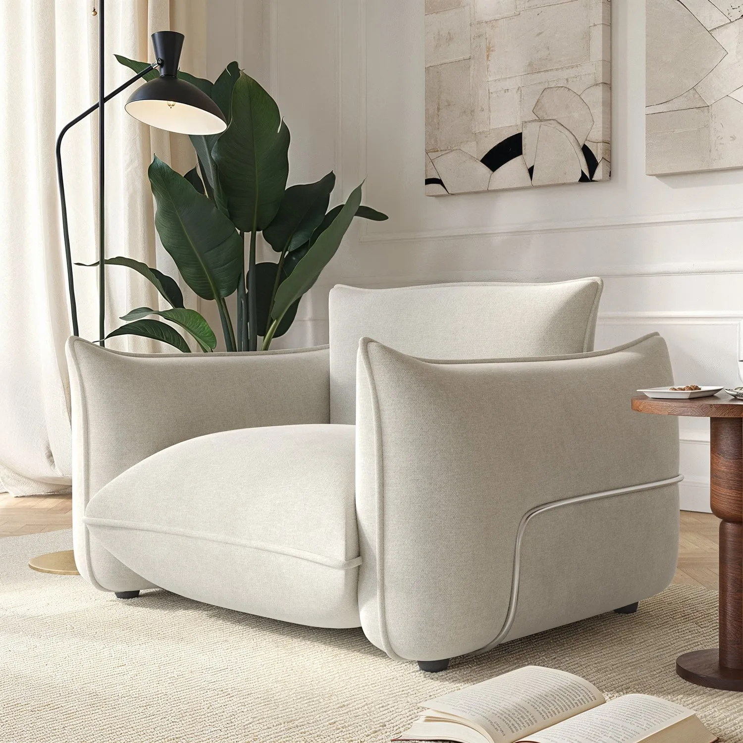 Cloud Armchair with Cushioning - Beige, Chenille image