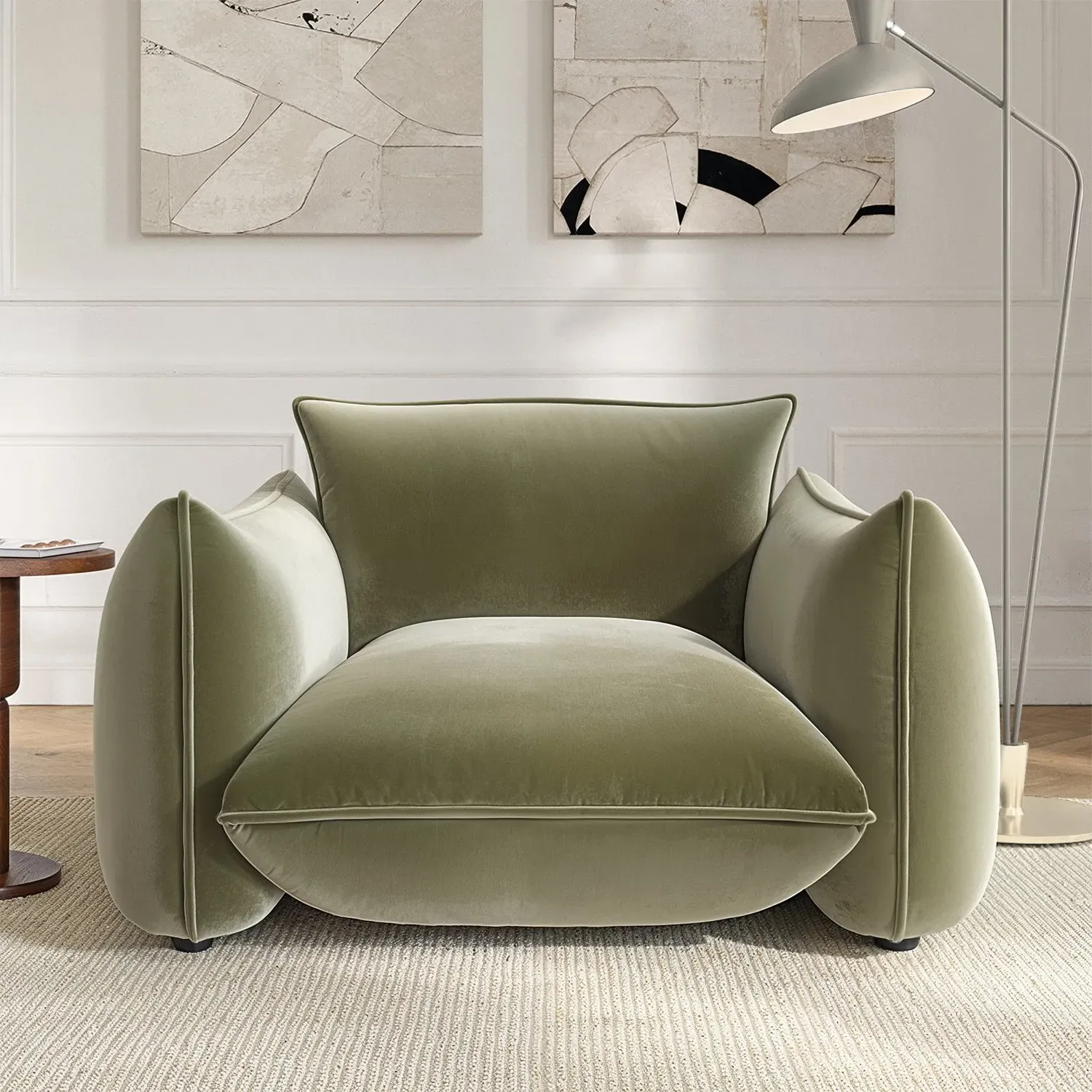 Velvet Armchair - Sage Green, Velvet