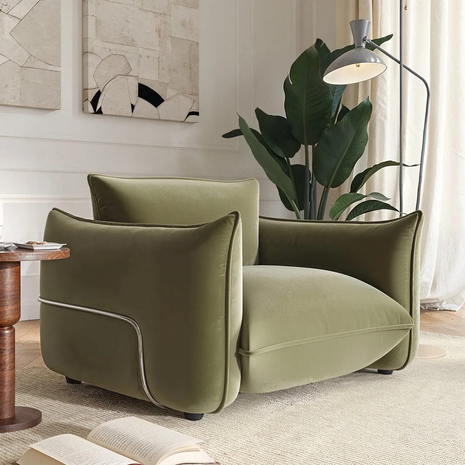Velvet Armchair - Sage Green, Velvet image