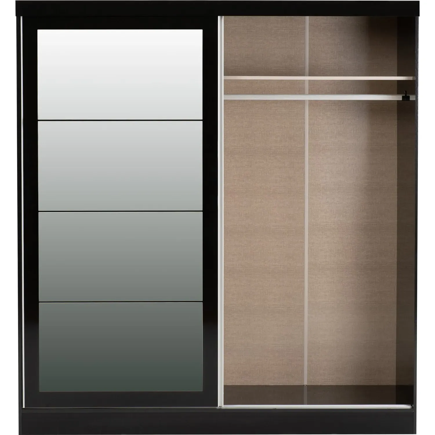 2-Door Sliding Wardrobe with Mirror - Black Gloss