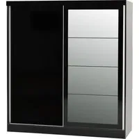 2-Door Sliding Wardrobe with Mirror - Black Gloss