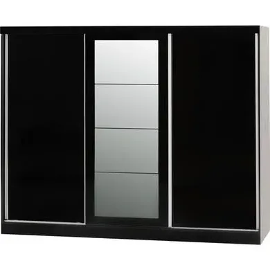 3-Door Sliding Wardrobe with Mirror - Black Gloss