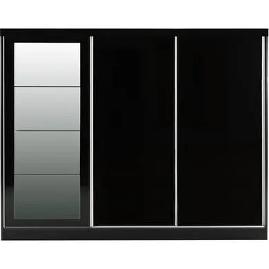 3-Door Sliding Wardrobe with Mirror - Black Gloss