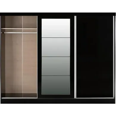 3-Door Sliding Wardrobe with Mirror - Black Gloss