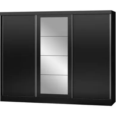 3-Door Sliding Wardrobe with Mirror - Black Gloss image