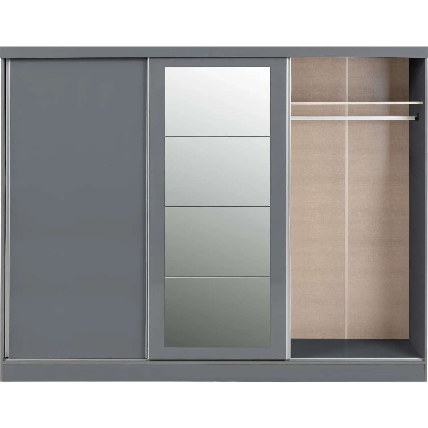 3-Door Sliding Wardrobe with Mirror - Grey Gloss