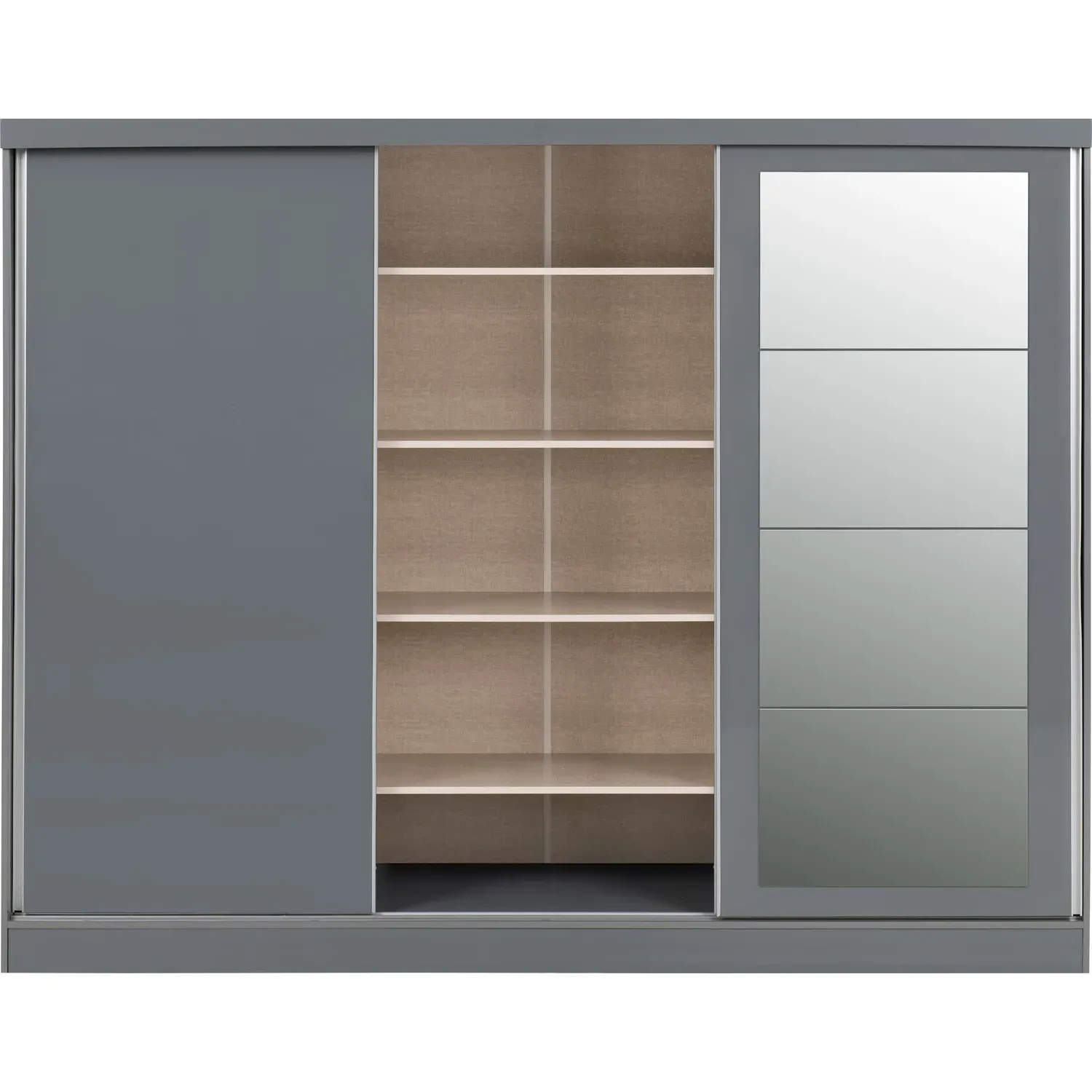 3-Door Sliding Wardrobe with Mirror - Grey Gloss