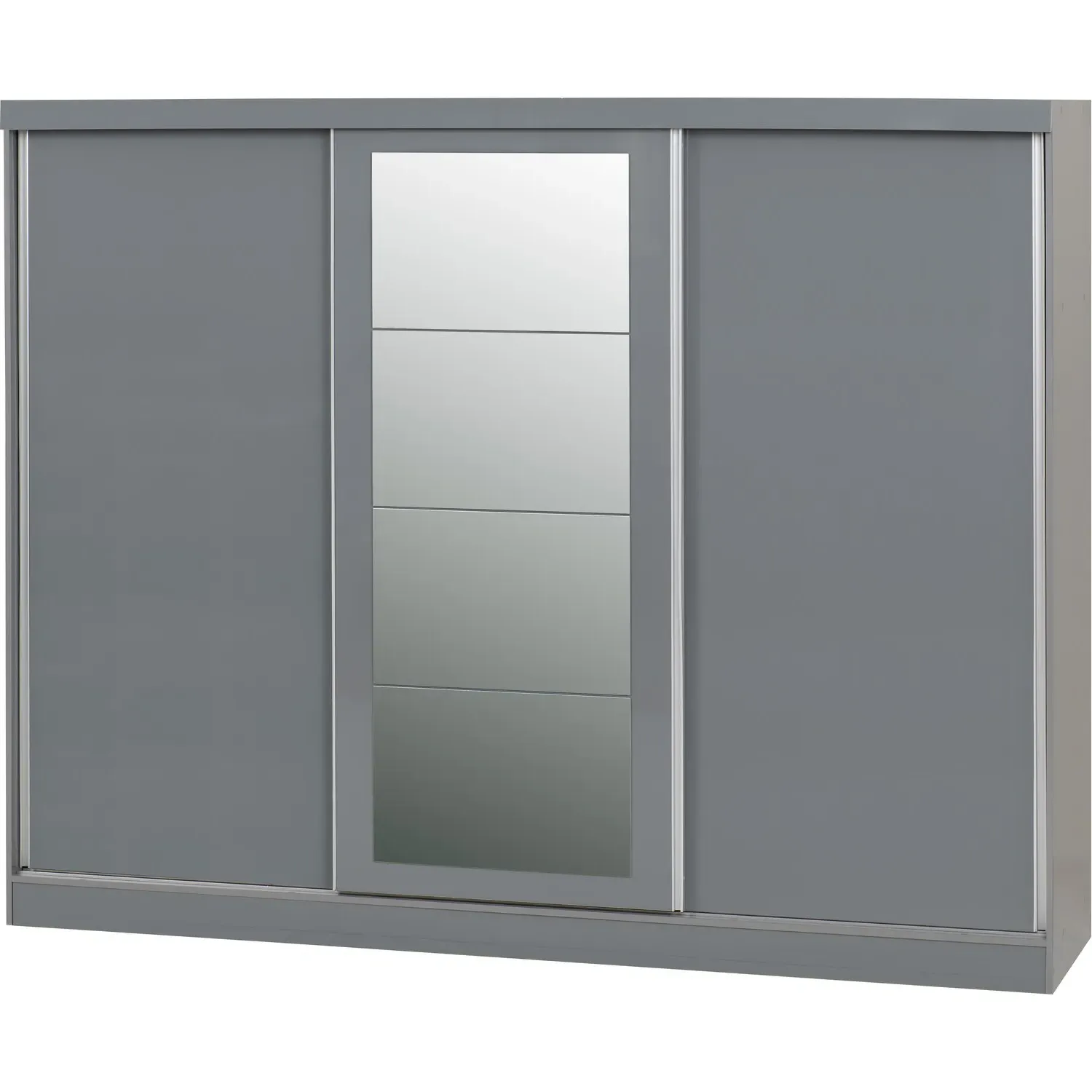 3-Door Sliding Wardrobe with Mirror - Grey Gloss