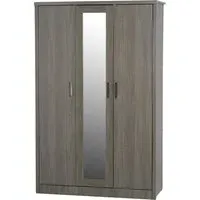 3-Door Triple Mirrored Wardrobe - Black, Oak