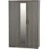3-Door Triple Mirrored Wardrobe - Black, Oak