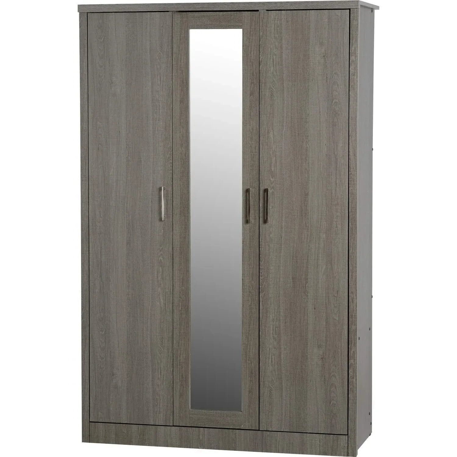 3-Door Triple Mirrored Wardrobe - Black, Oak image