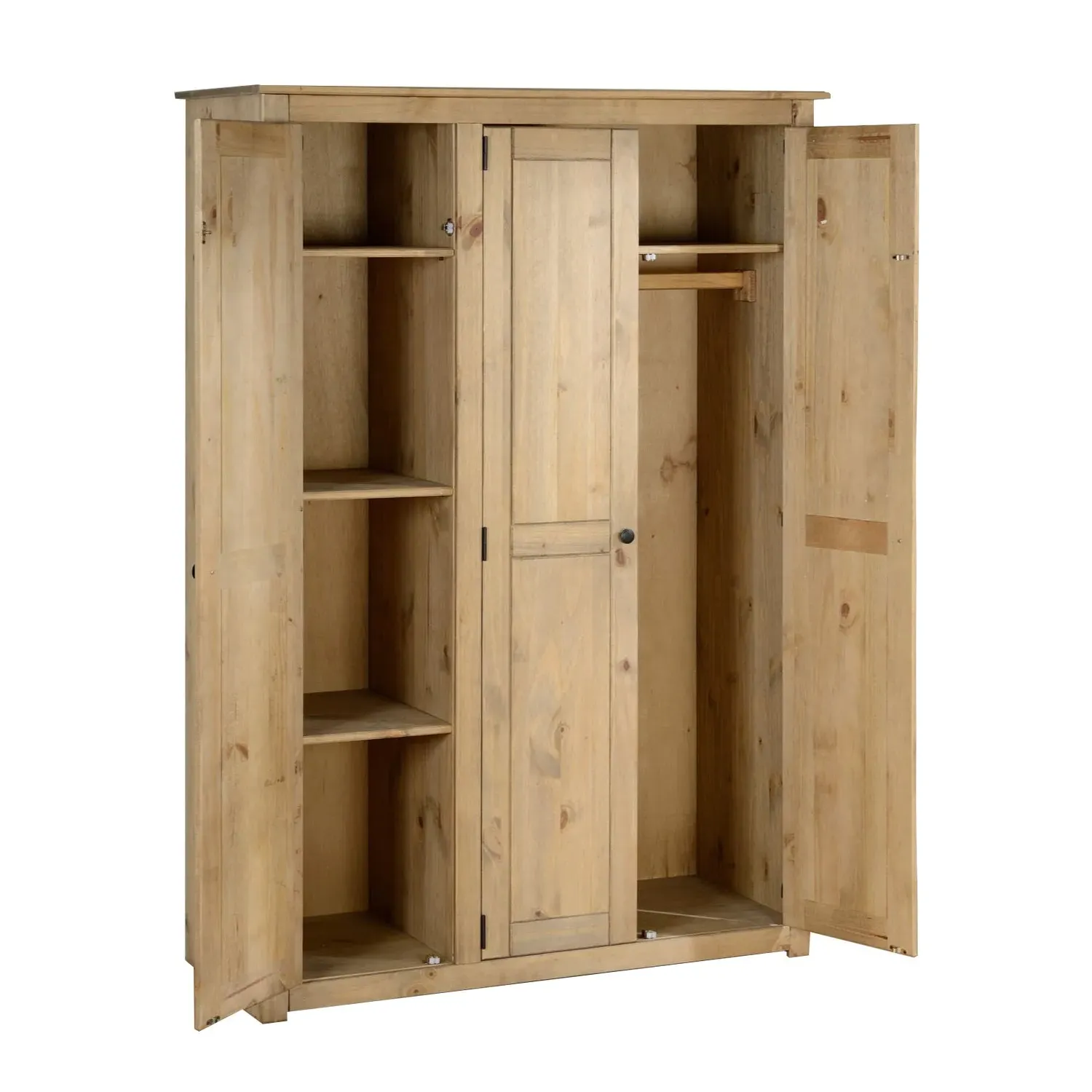 3-Door Triple Wardrobe - Natural, Pine