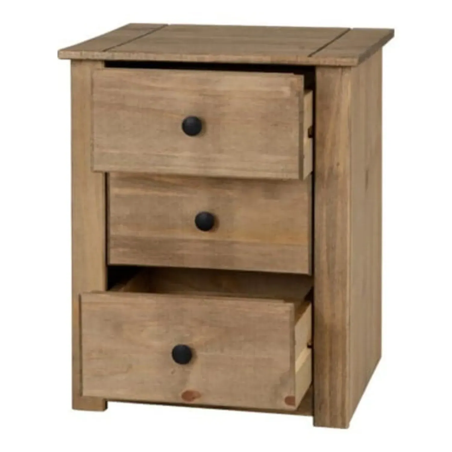 3-Drawer Bedside Table - Waxed Pine