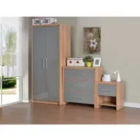 3-Piece Bedroom Set with Storage - Grey, Oak