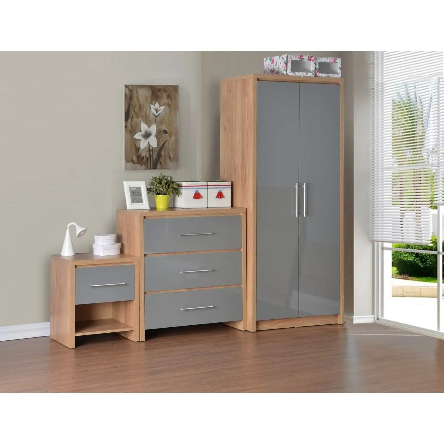 3-Piece Bedroom Set with Storage - Grey, Oak image