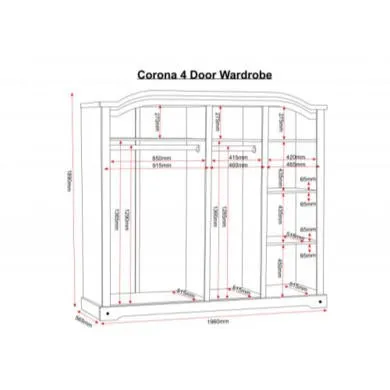 4-Door Wardrobe with Storage - Pine