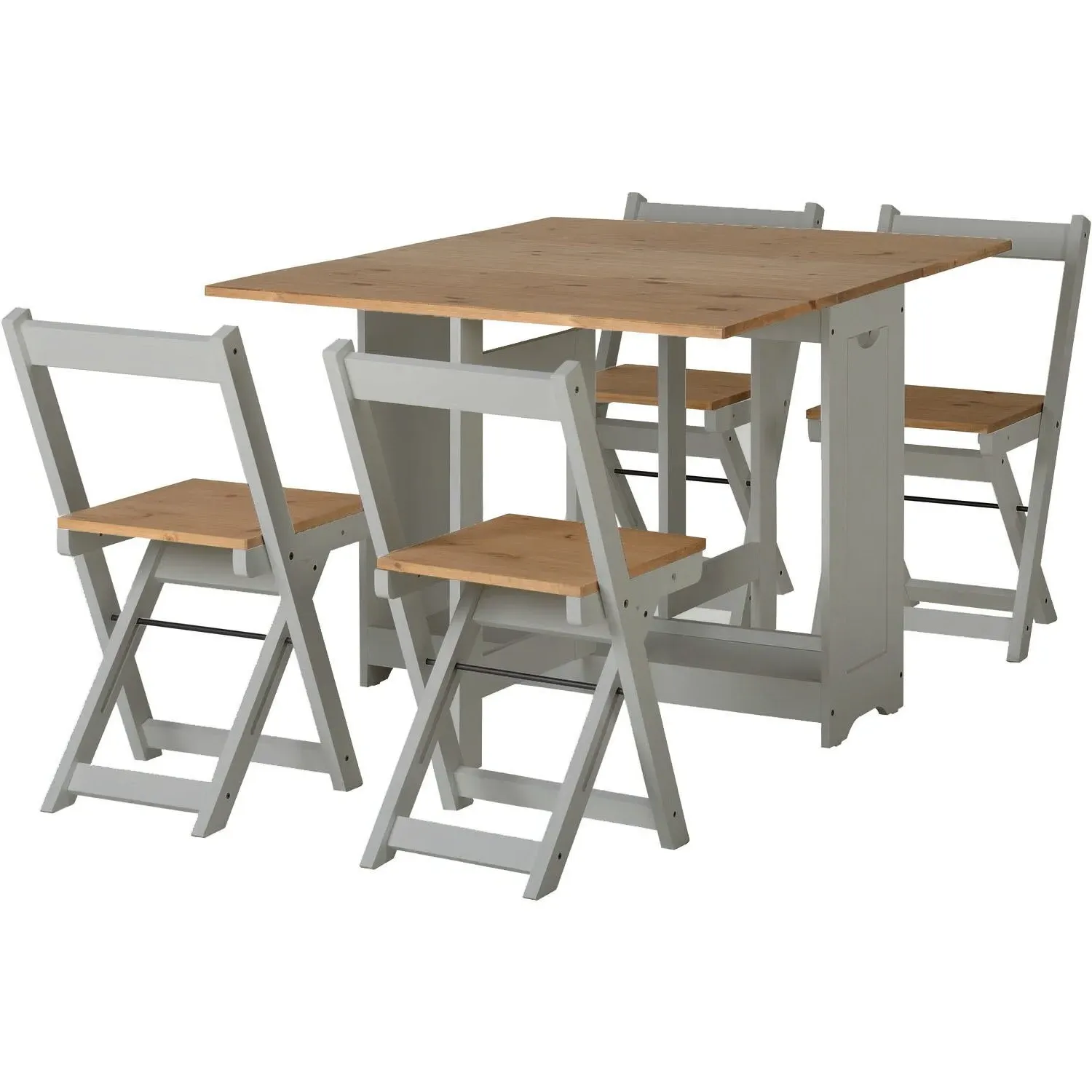 Drop Leaf Dining Set with 4 Chairs - Grey, Pine