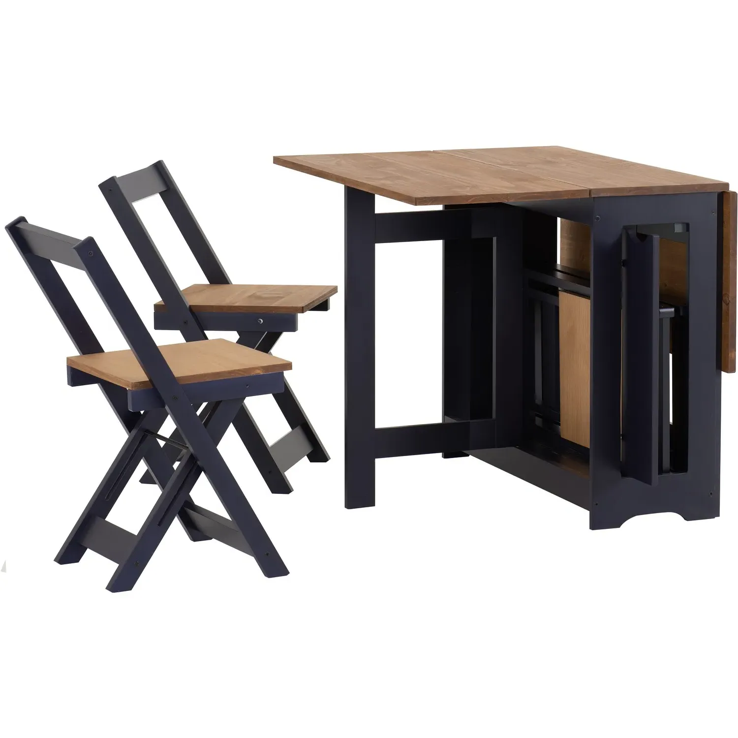 Drop Leaf Dining Set with 4 Chairs - Navy, Pine