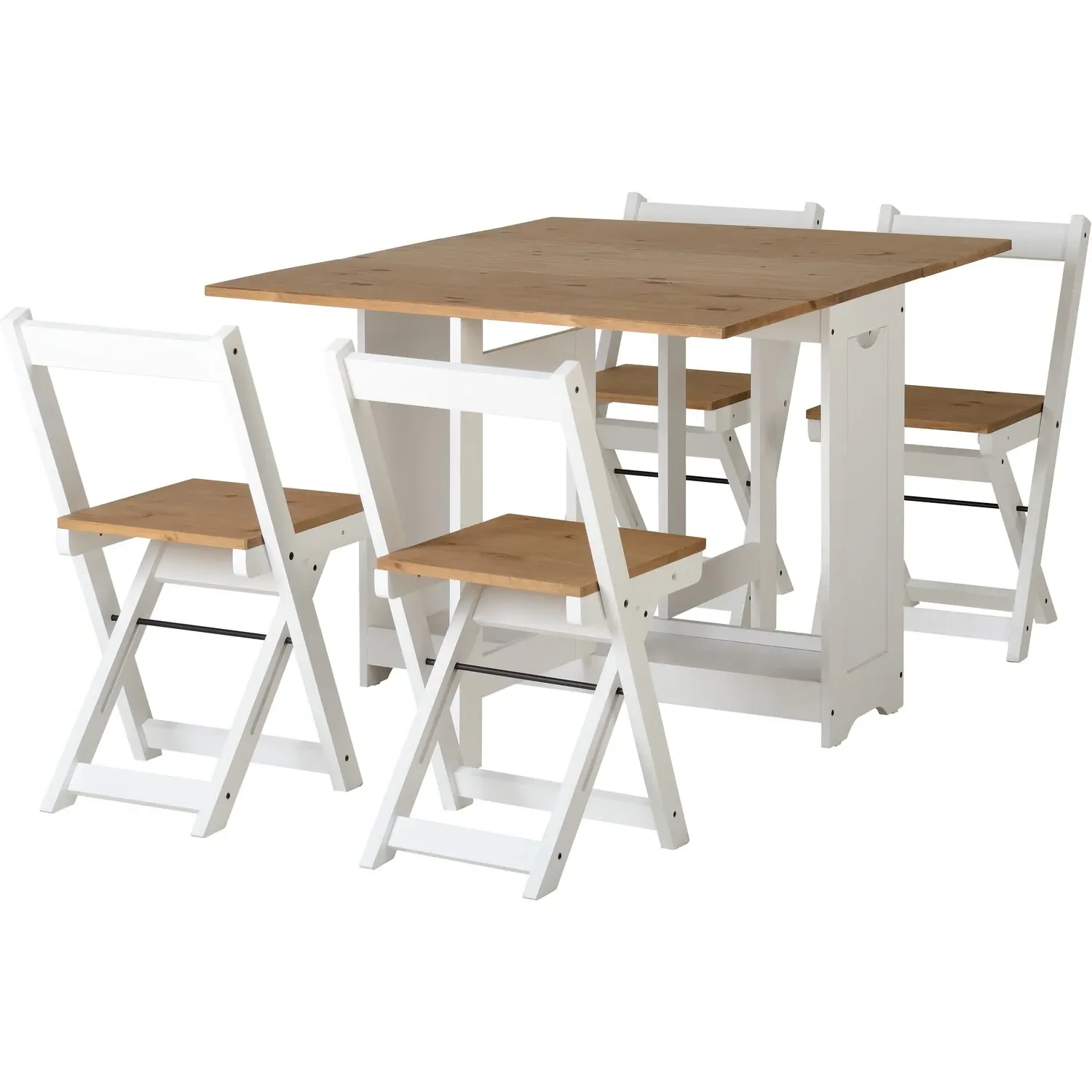 Drop Leaf Dining Set with 4 Chairs - White, Pine